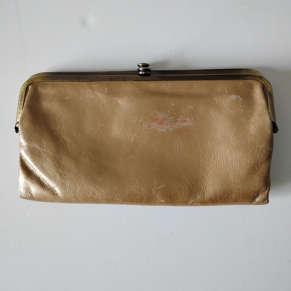 HOBO Handbags - HOBO  Leather Lauren Wallet Kiss Lock Metallic Gold Folding  Classic Clutch